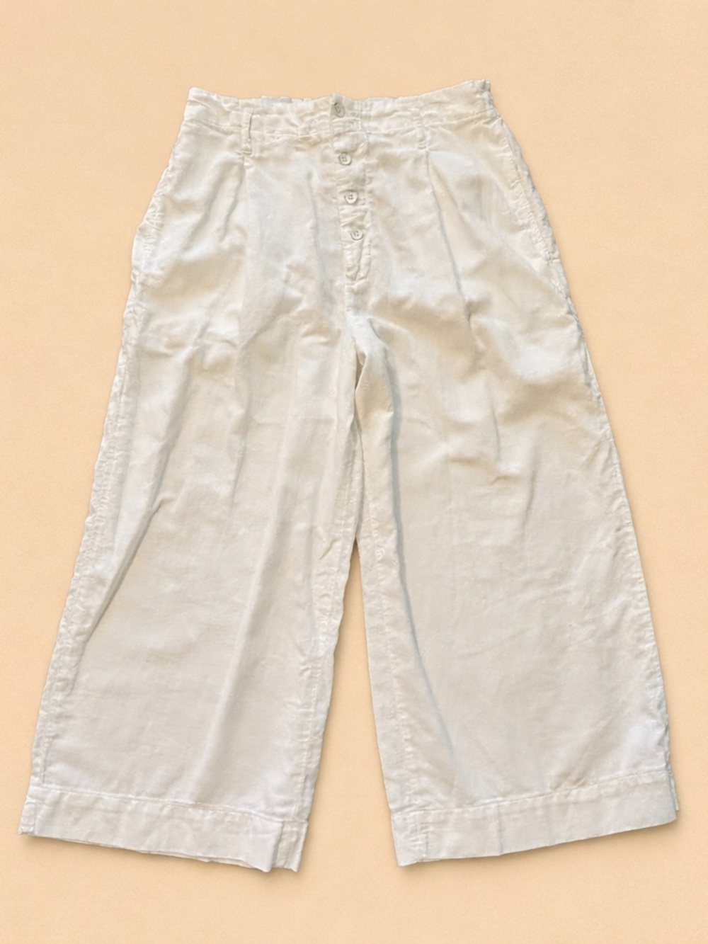 Bella Dahl White Linen Blend Wide Leg Pants Button Front Size L - Picture 2 of 10